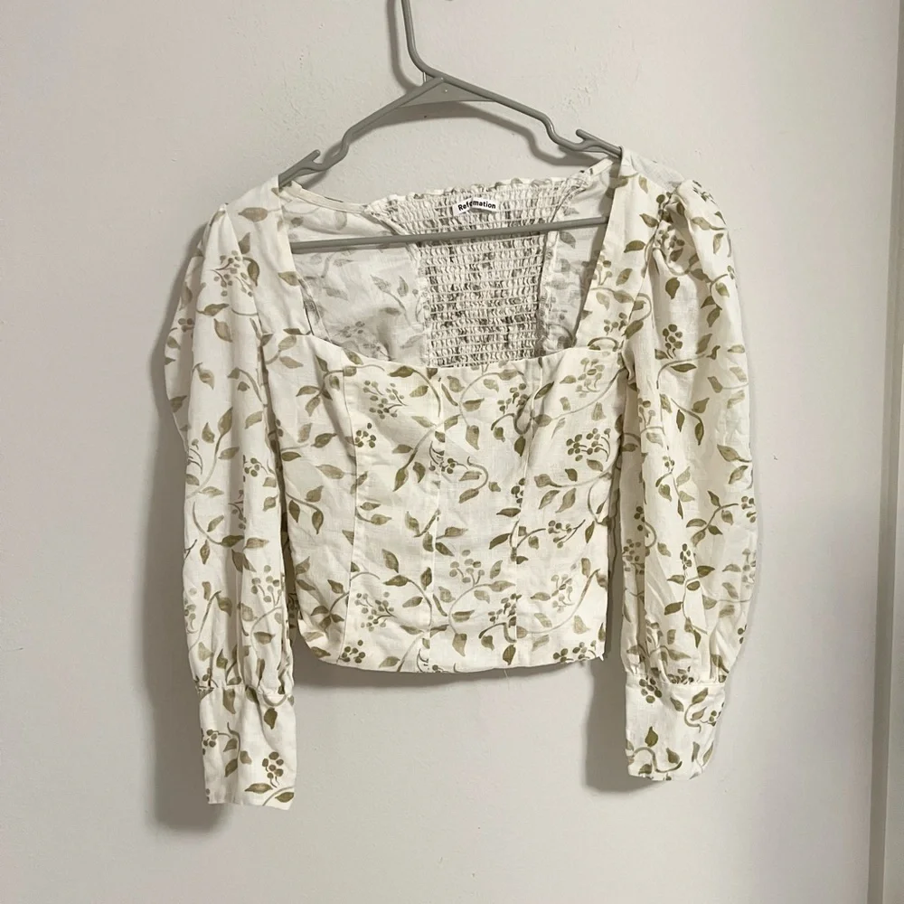 Reformation Smocked linen blouse